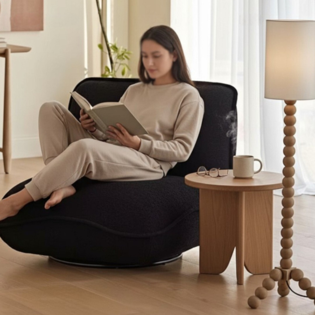 Avalon, Swivel Sofa Lounge Chair in Soft Black, 34”L x 38”W x 30”H