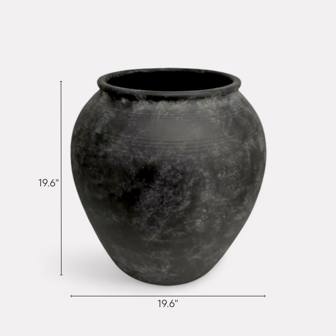 Cyprus XL,Fiber Clay Pot, Hand-painted in Weathered Black, 19.6"D x 19.6"H