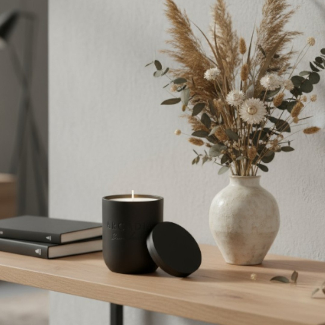 Nova Raven Modern Candēla Vessel with Lid, 2.3"D x 4"H