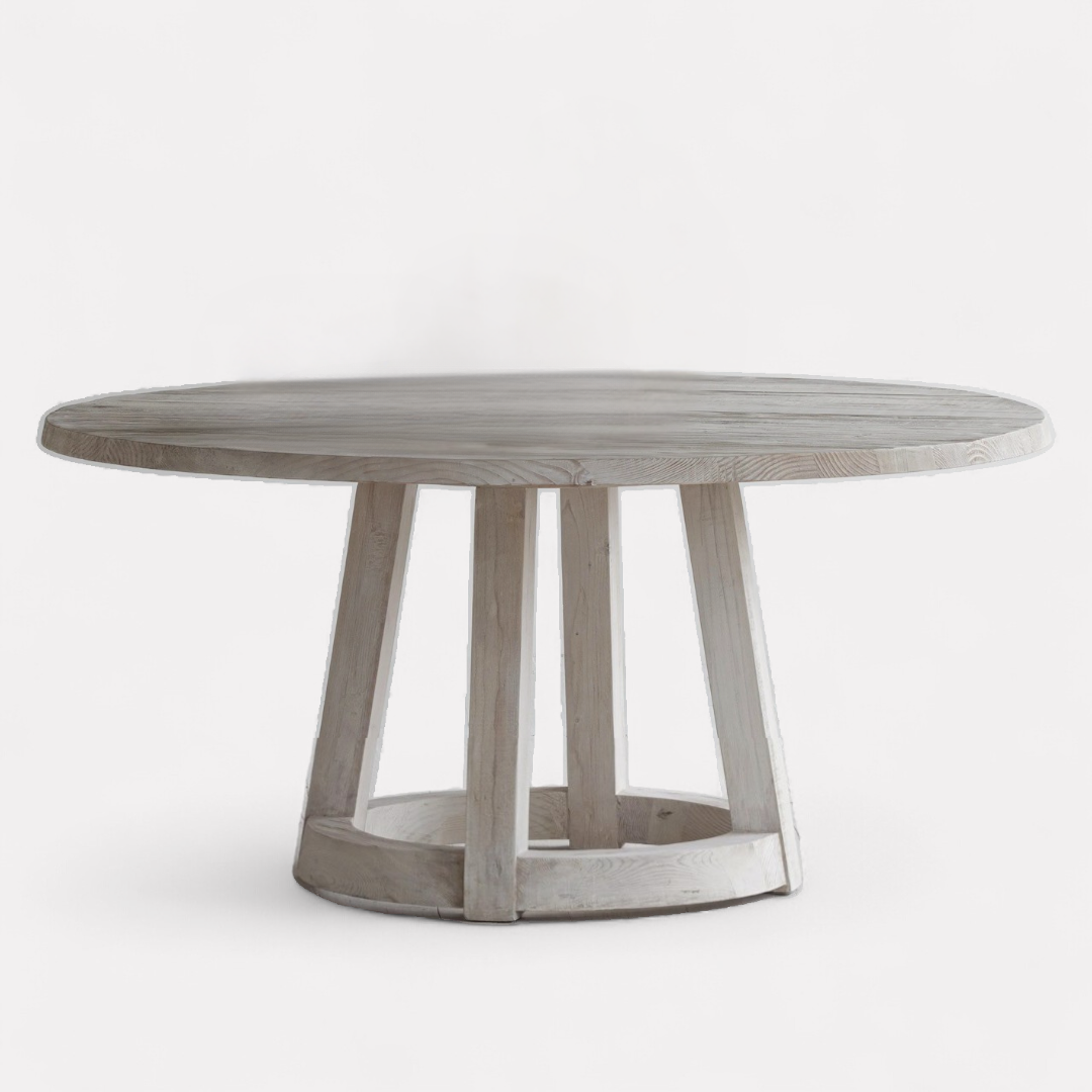 Celestin, White Pine Dining Table in Soft White Limewash Finish, 63”D x 30”H