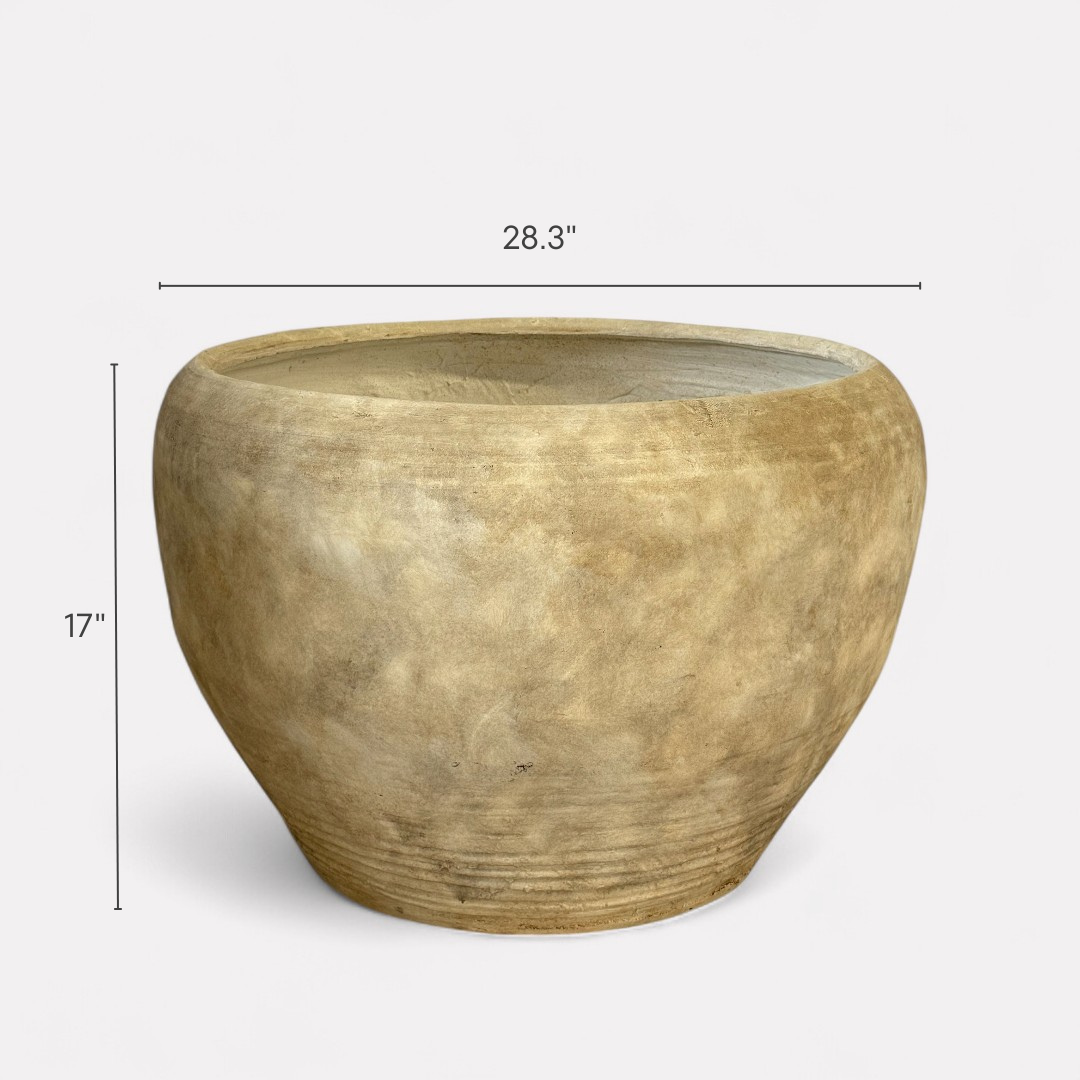 Titan XXL, Fiber Clay Pot, Hand-painted in Aged White, 28.3"D x 17"H