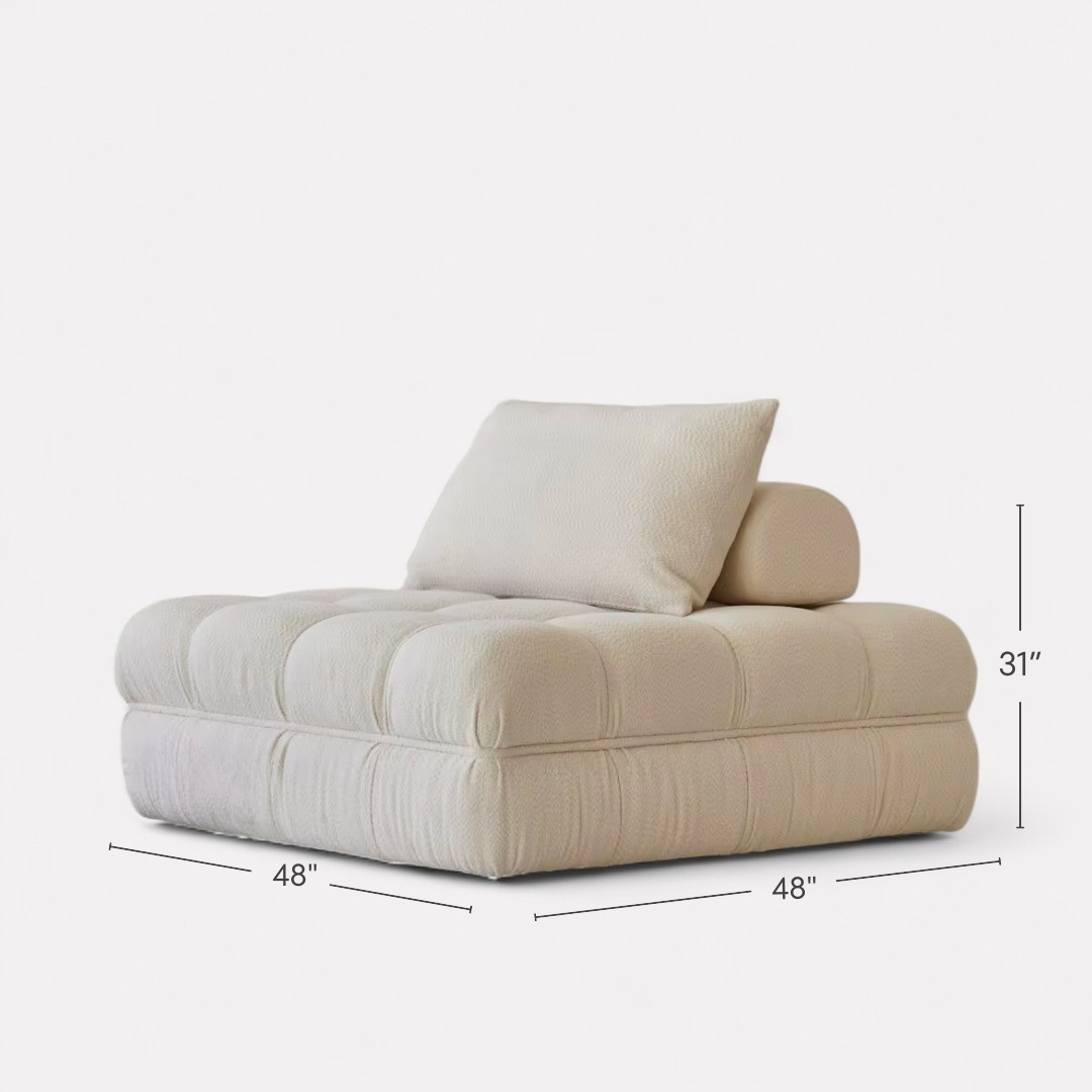 Solivare, Single Square Modular Sofa in Ivory White Boucle, 48”L x 48W x 31”H