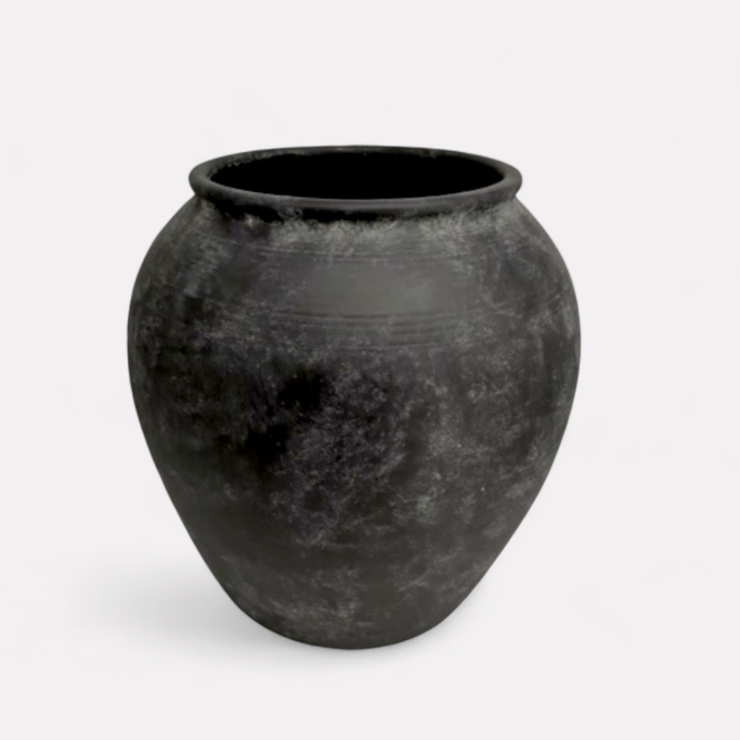 Cyprus XL,Fiber Clay Pot, Hand-painted in Weathered Black, 19.6"D x 19.6"H