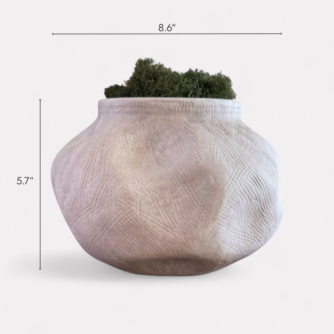 Medina, Terracotta Planter, Handpainted in Antique White, 8.6"D x 5.7"H