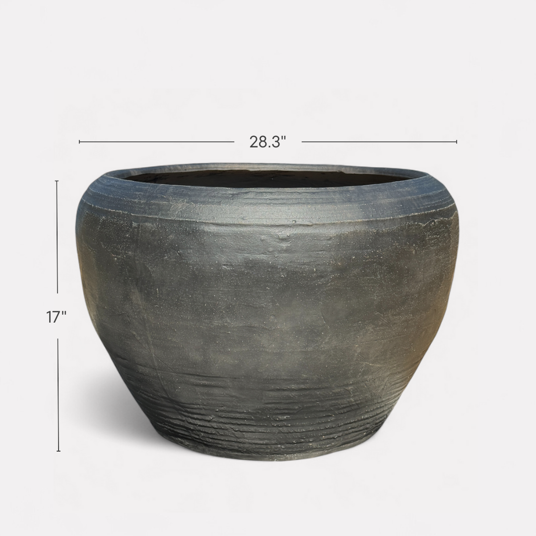 Titan Fiber Clay Pot, Hand-painted in Aged Black, 28.3"D x 17"H