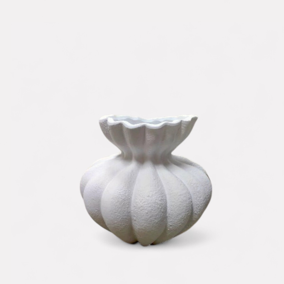 Ember Terracotta Vase, Hand-painted in White Dove, 8.6"D x 8.6"H