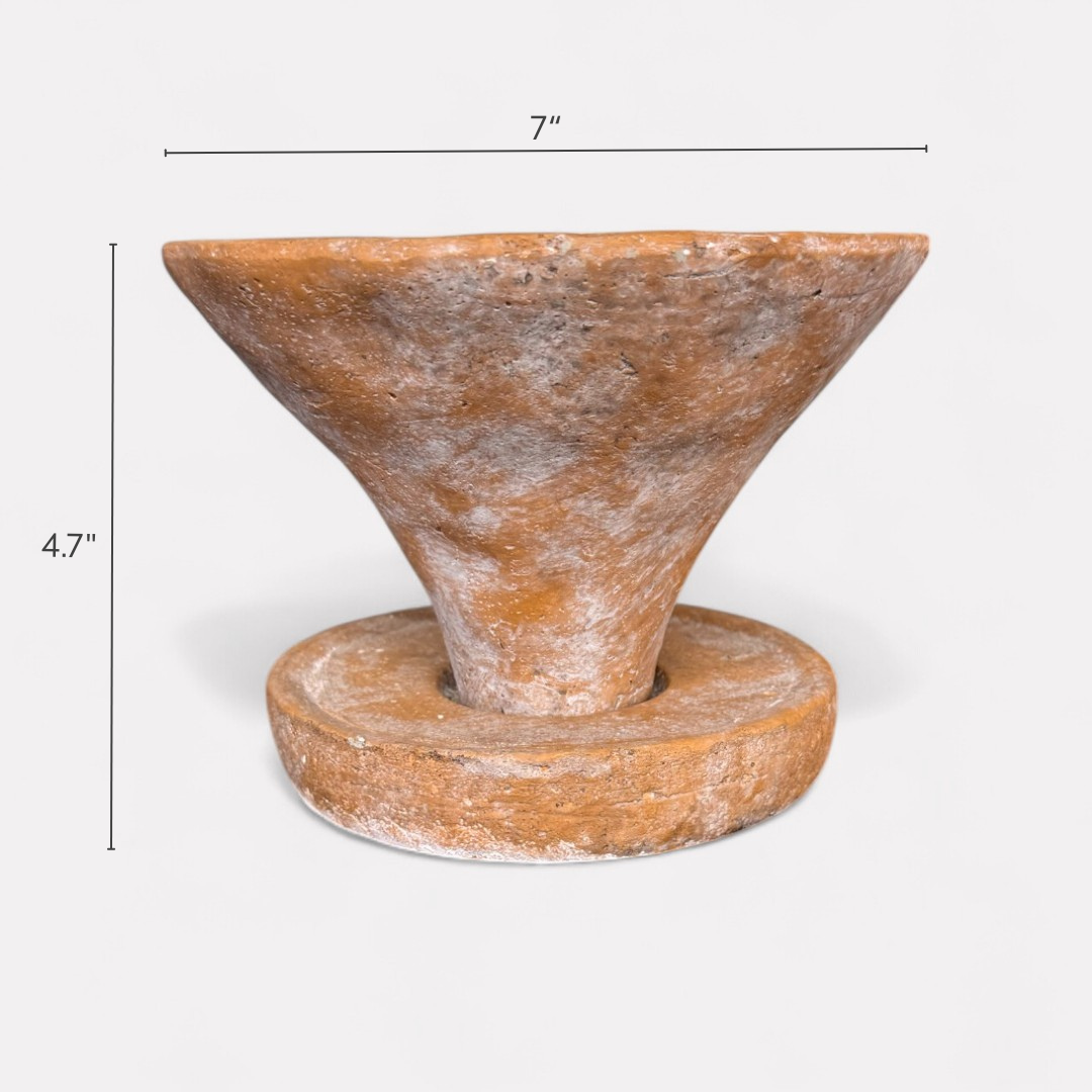 Athena, Hand-painted Cement Pot with Dish, 7"D X 4.7"H