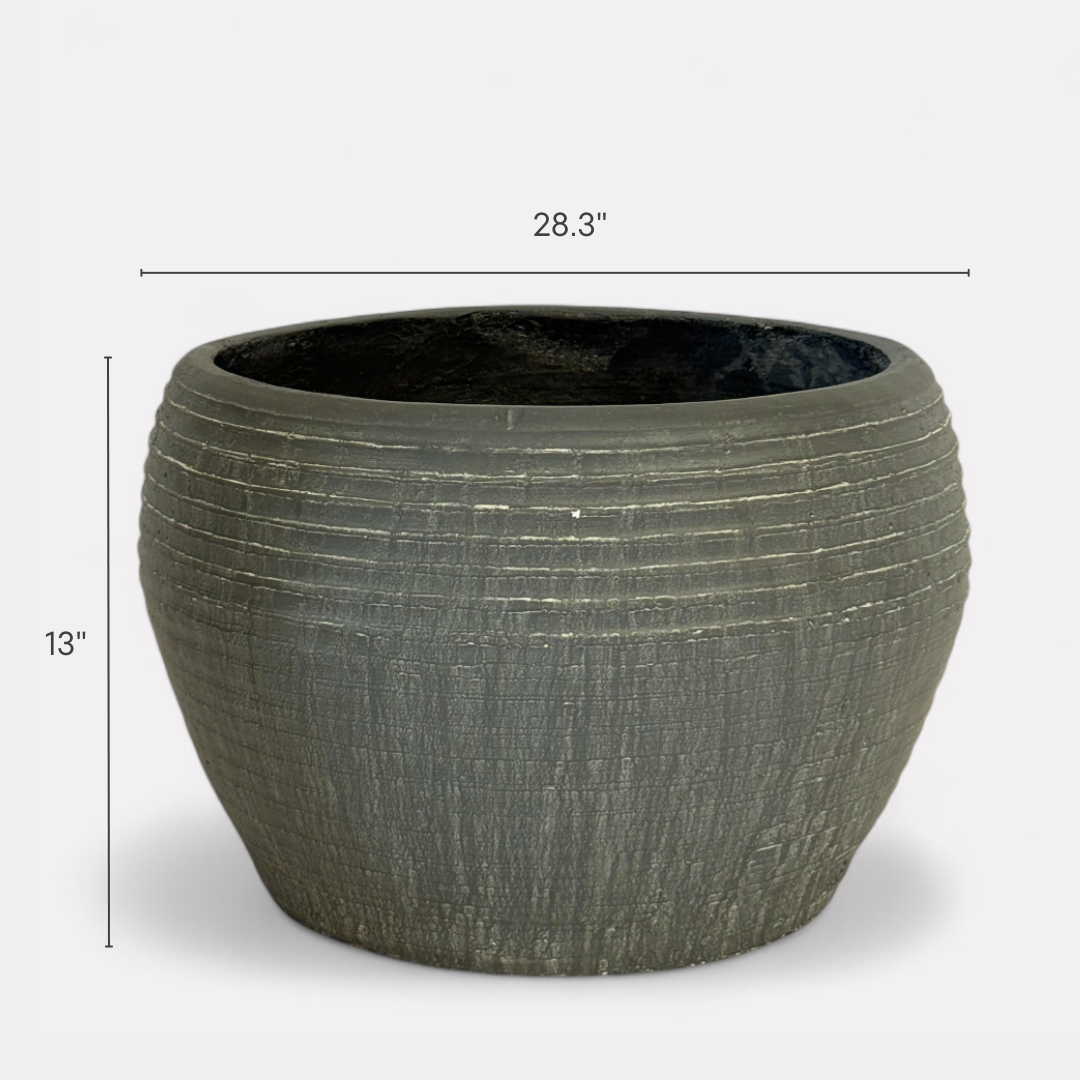 Sahara Fiber Clay Planter, Hand-painted in Earthly Gray, 19.6"D x 13"H
