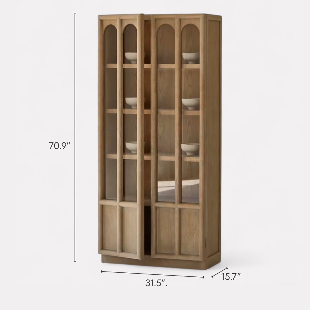 Oakmere, Oak Display Cabinet in Finished in a Warm Ash Finish, 32”L x 16”W x 71”H