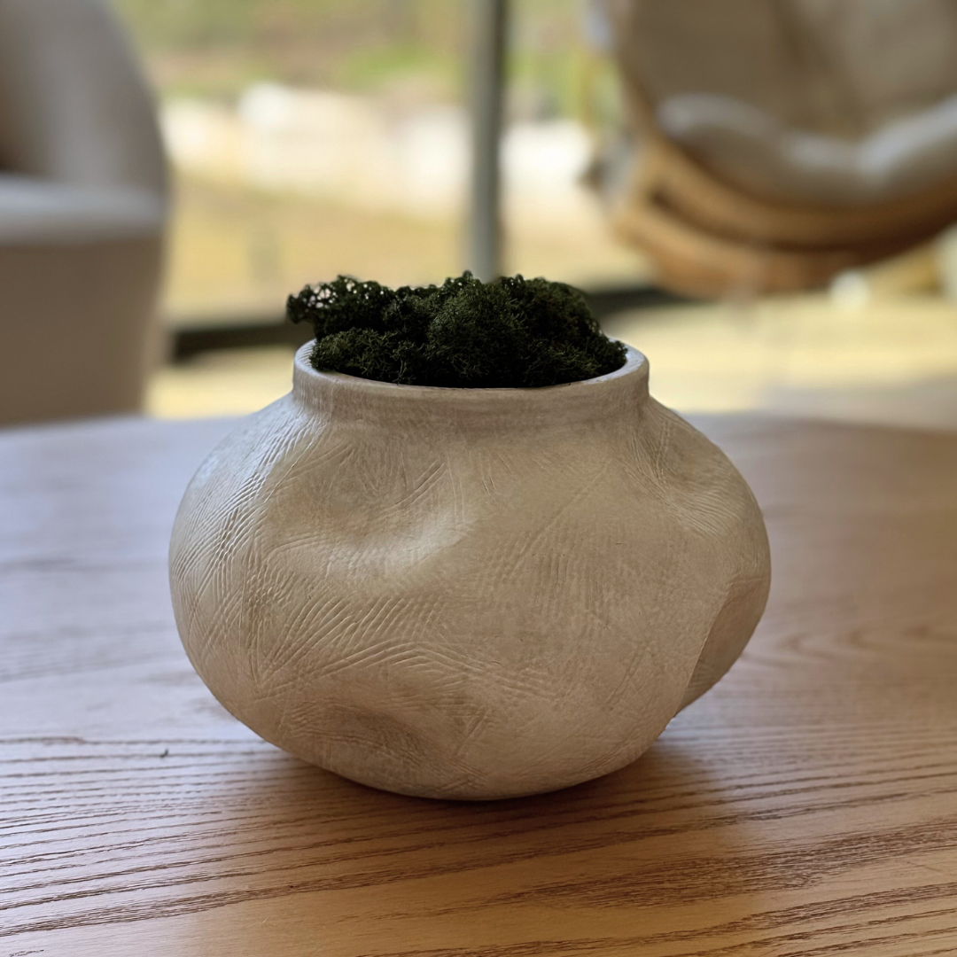 Medina, Terracotta Planter, Hand-painted in Antique White, 8.6"D x 5.7"H