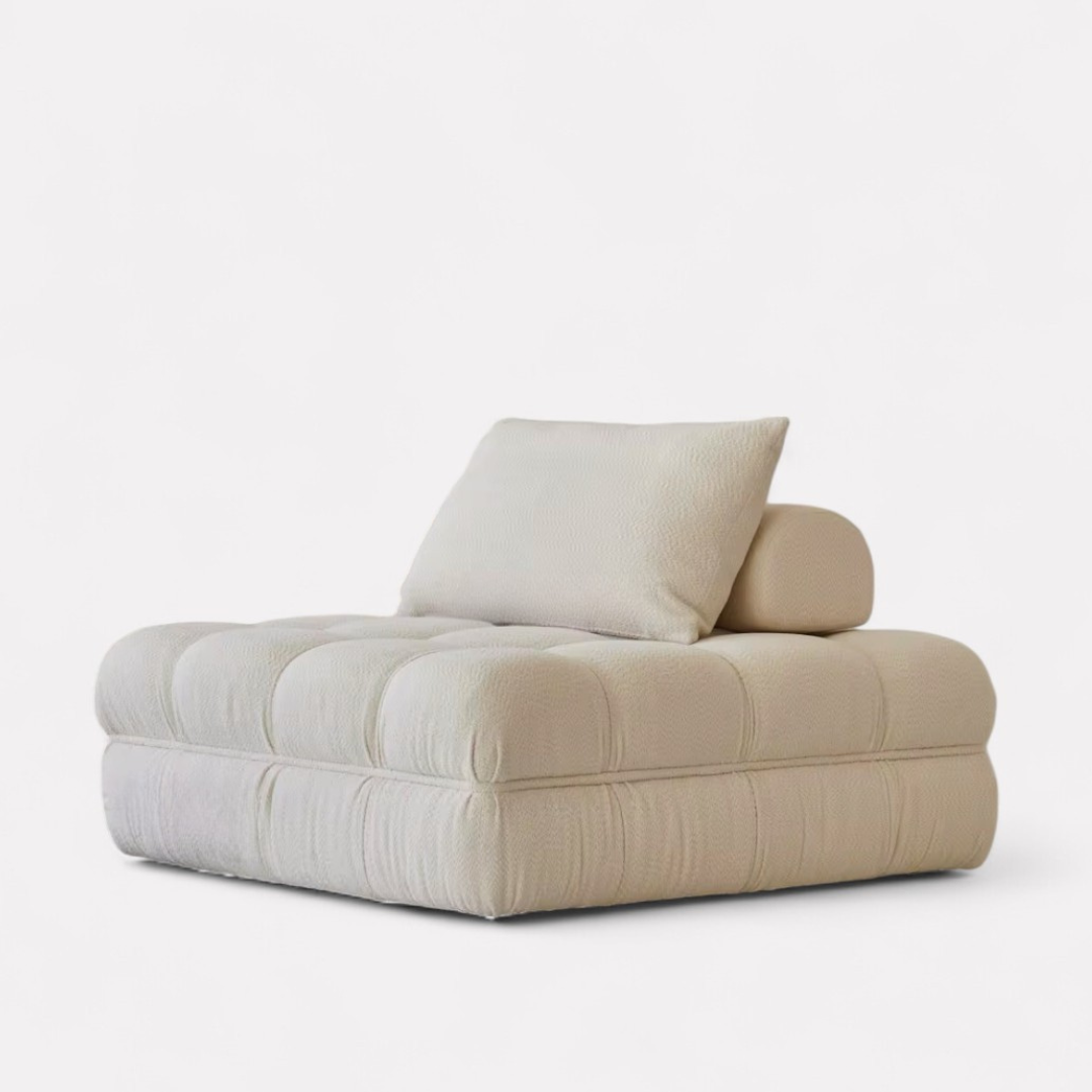 Solivare, Single Square Modular Sofa in Ivory White Boucle, 48”L x 48W x 31”H