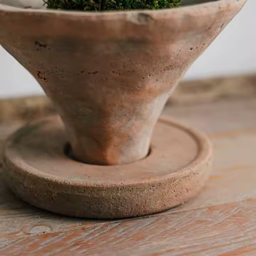 Athena, Hand-painted Cement Pot with Dish, 7"D X 4.7"H
