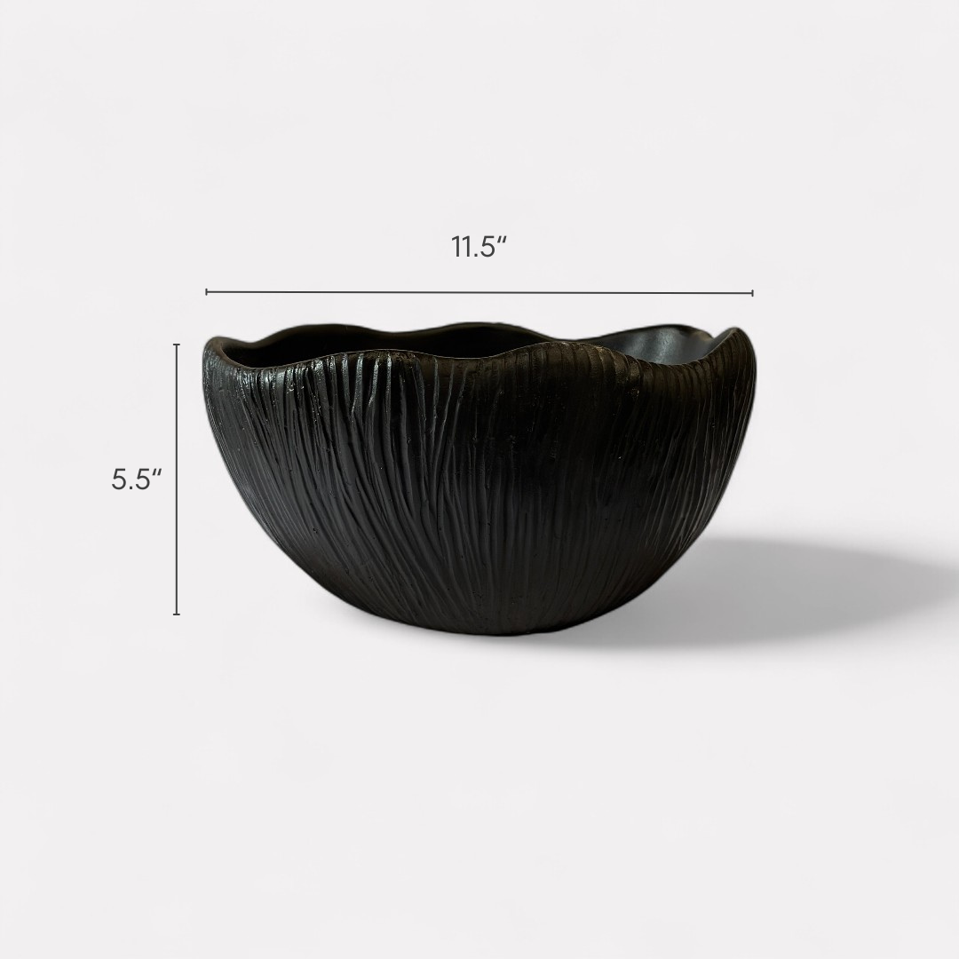 Somerset Bowl, Artisan Cement Display Piece Hand-painted in Jet Black, 11.5"D x 5.5"H