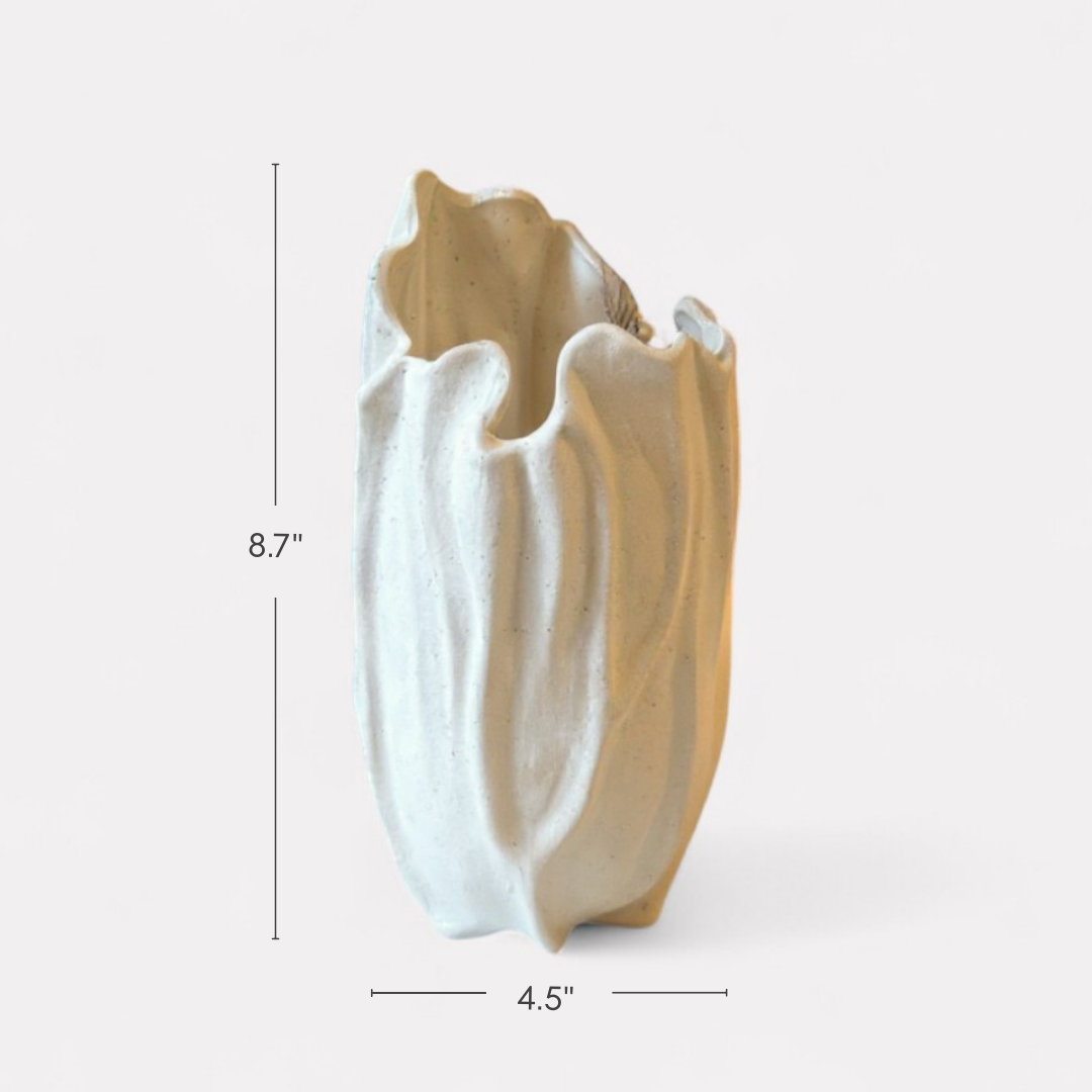 Lunaria Ivory Ceramic Sculptural Vase, 4.9"L x 4.5"W x 8.7"H.