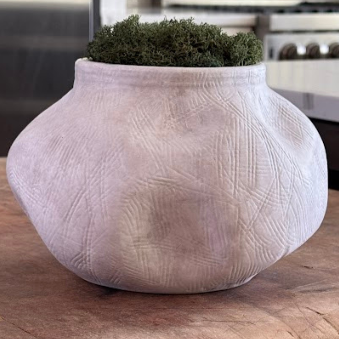 Medina, Terracotta Planter, Hand-painted in Antique White, 8.6"D x 5.7"H