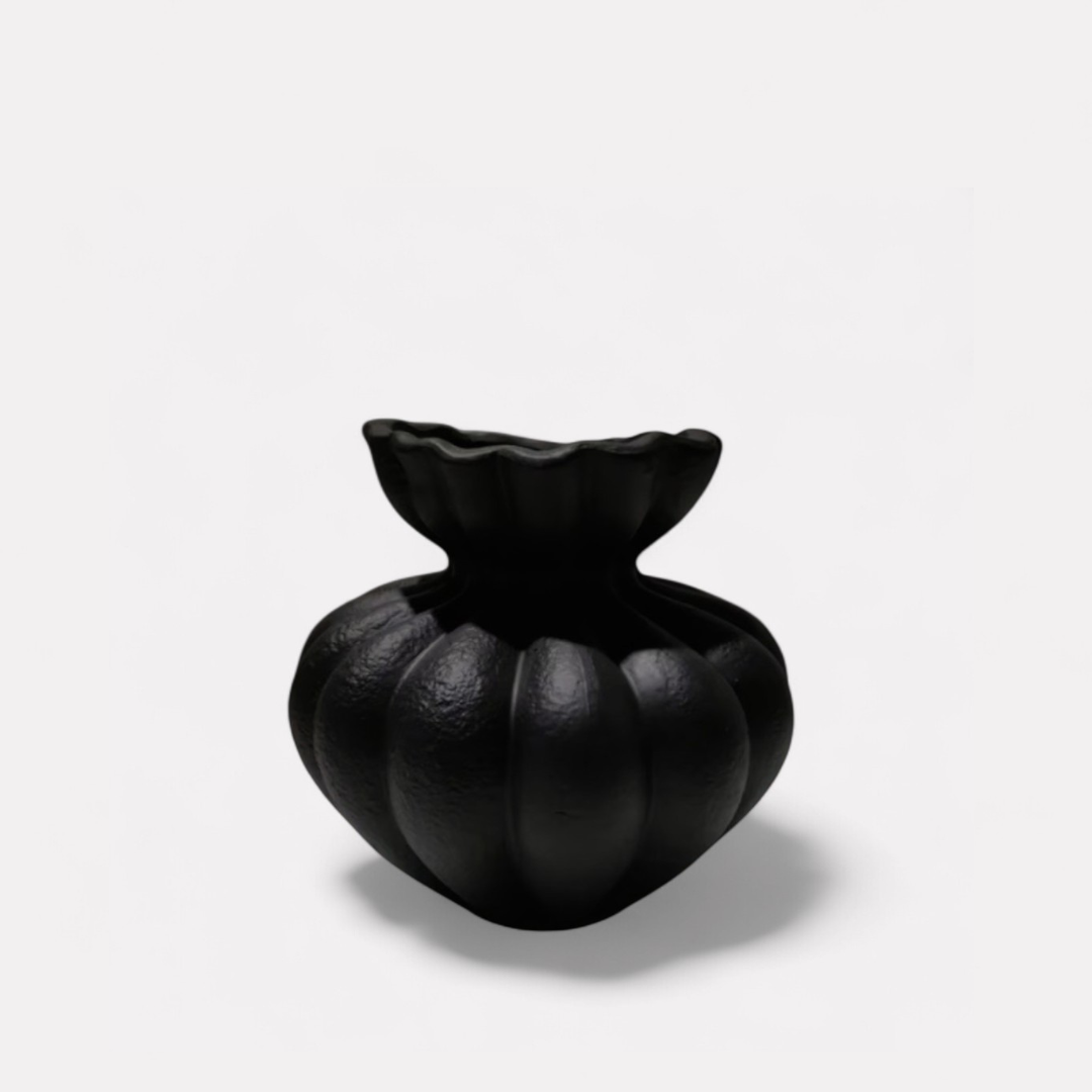 Ember Terra Vase Hand-painted in Jet Black, 8.6"D x 8.6"H