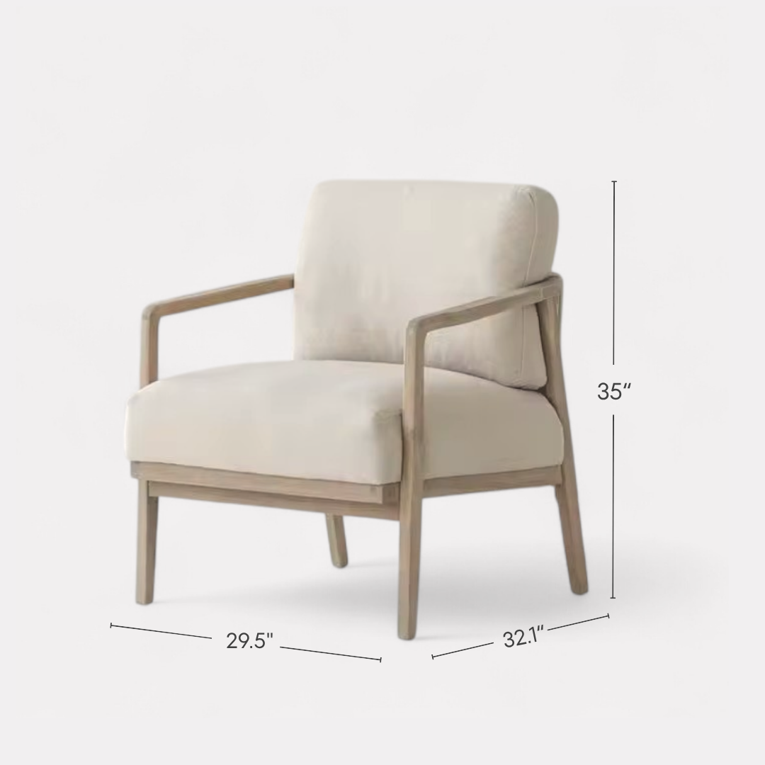 Arvora, Oak Rope Back Armchair in a Smoky Grey Finish with Oatmeal Linen Weave Upholstery & Hand Strung Rope Back Detail 30”L x 32”W x 35”H