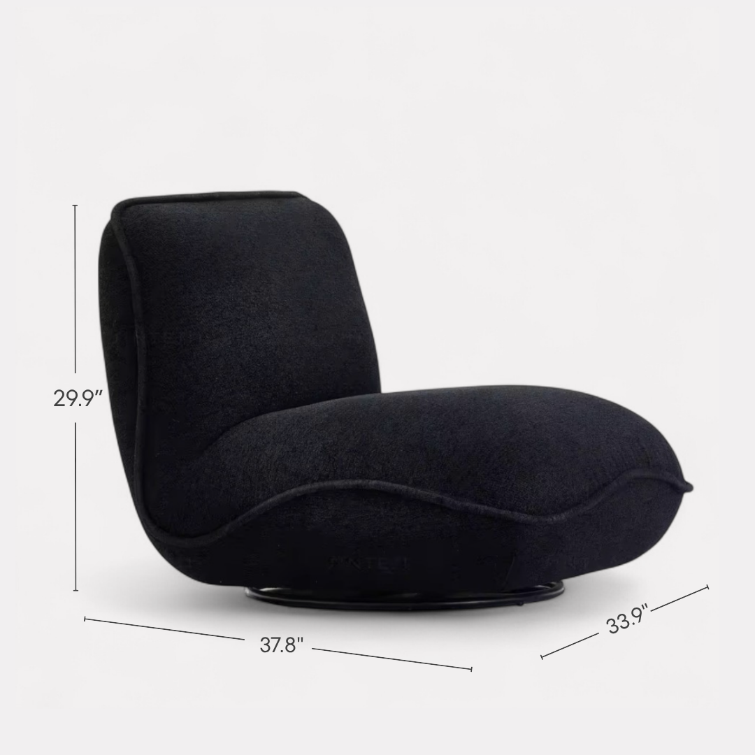 Avalon, Swivel Sofa Lounge Chair in Soft Black, 34”L x 38”W x 30”H