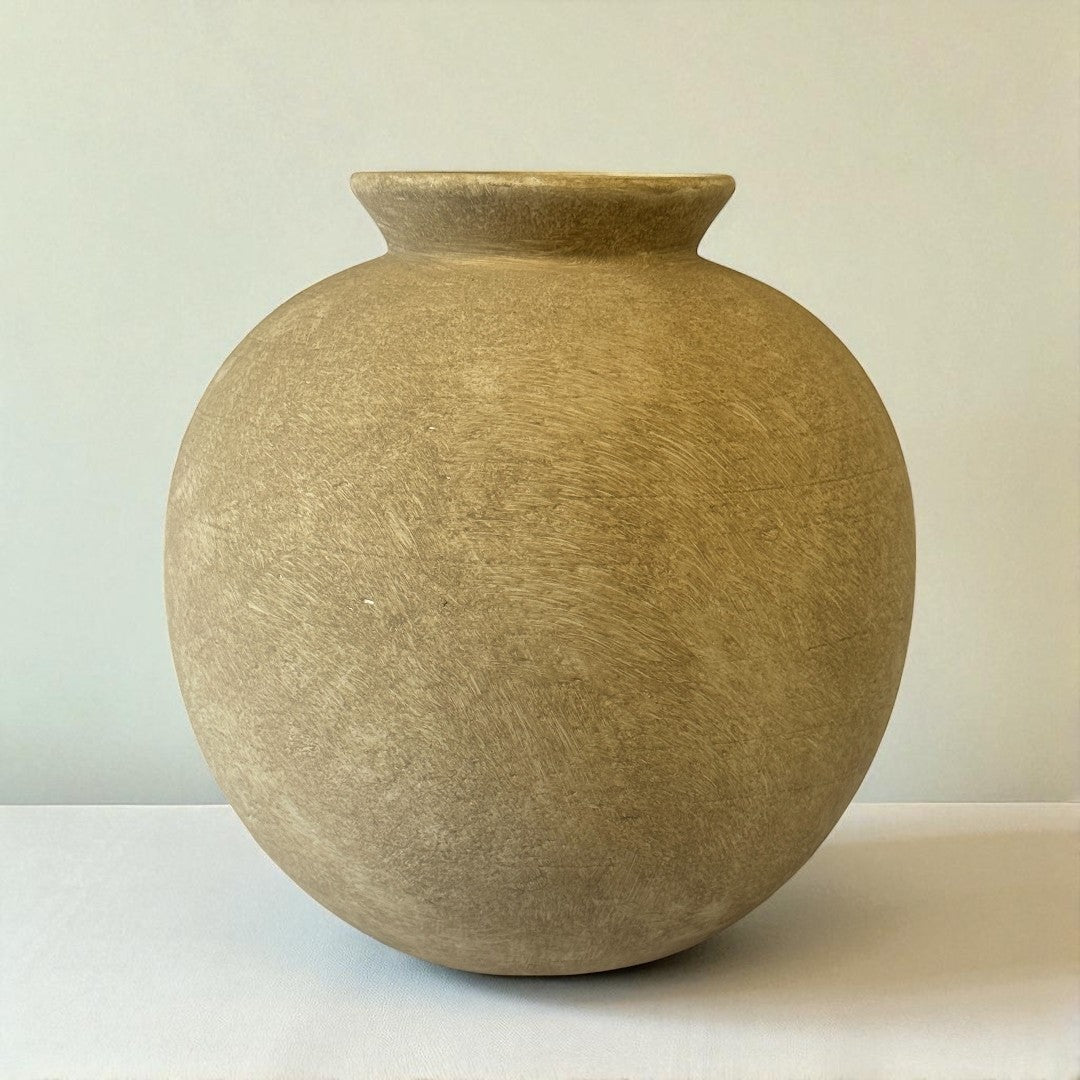 Relic, Terracotta Vessel, Handpainted in Aged Gray, 10.2"D x 10.6"H