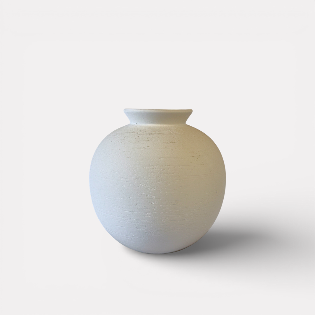 Relic, Terracotta Vessel, Hand-painted in White, 10.2" D x 10.6" H