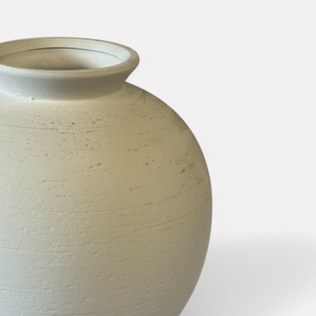 Relic, Terracotta Vessel, Handpainted in White, 10.2" D x 10.6" H