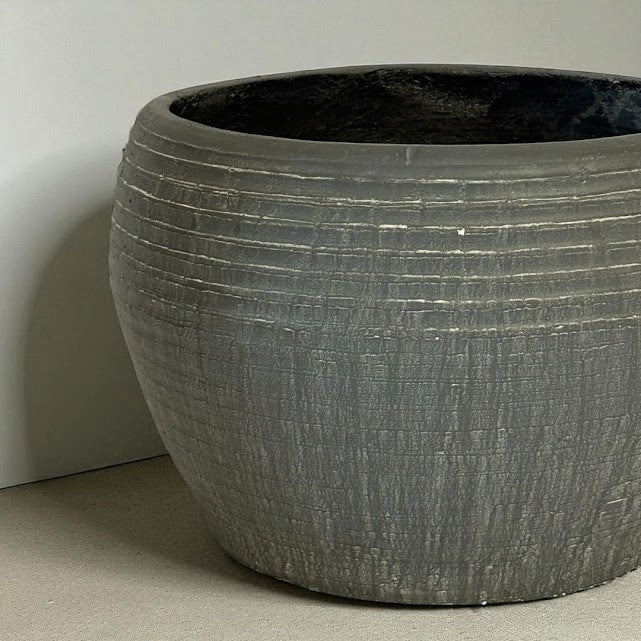 Sahara Fiber Clay Planter, Hand-painted in Earthly Gray, 19.6"D x 13"H