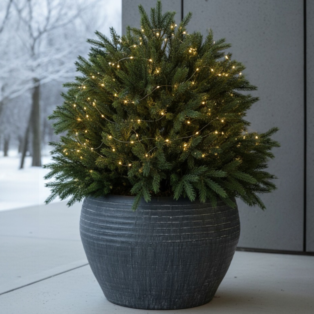 Sahara Fiber Clay Planter, Hand-painted in Earthly Gray, 19.6"D x 13"H