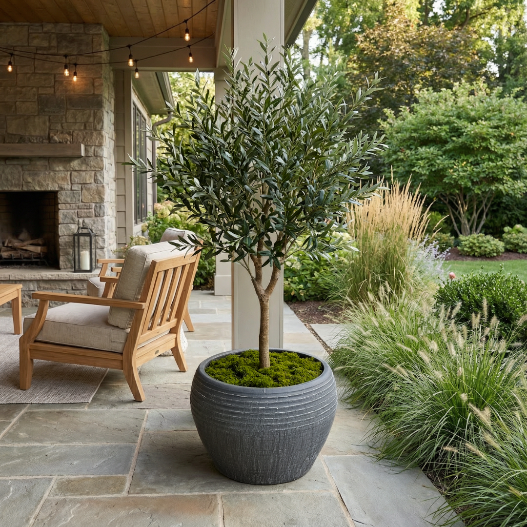 Sahara Fiber Clay Planter, Hand-painted in Earthly Gray, 19.6"D x 13"H