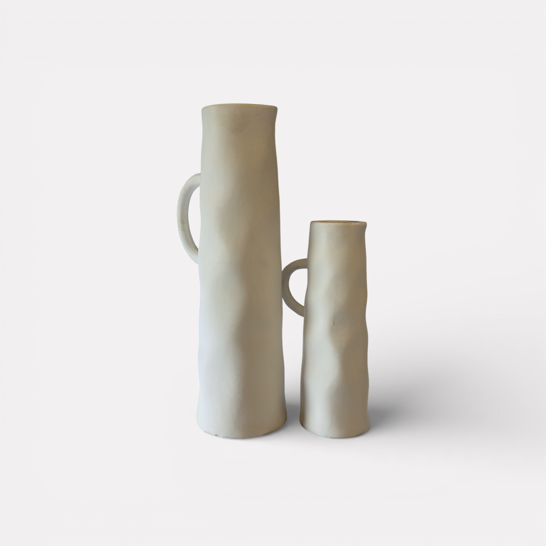 Savannah Pitcher-Style, Terracotta Vessel, Handpainted in Oyster White