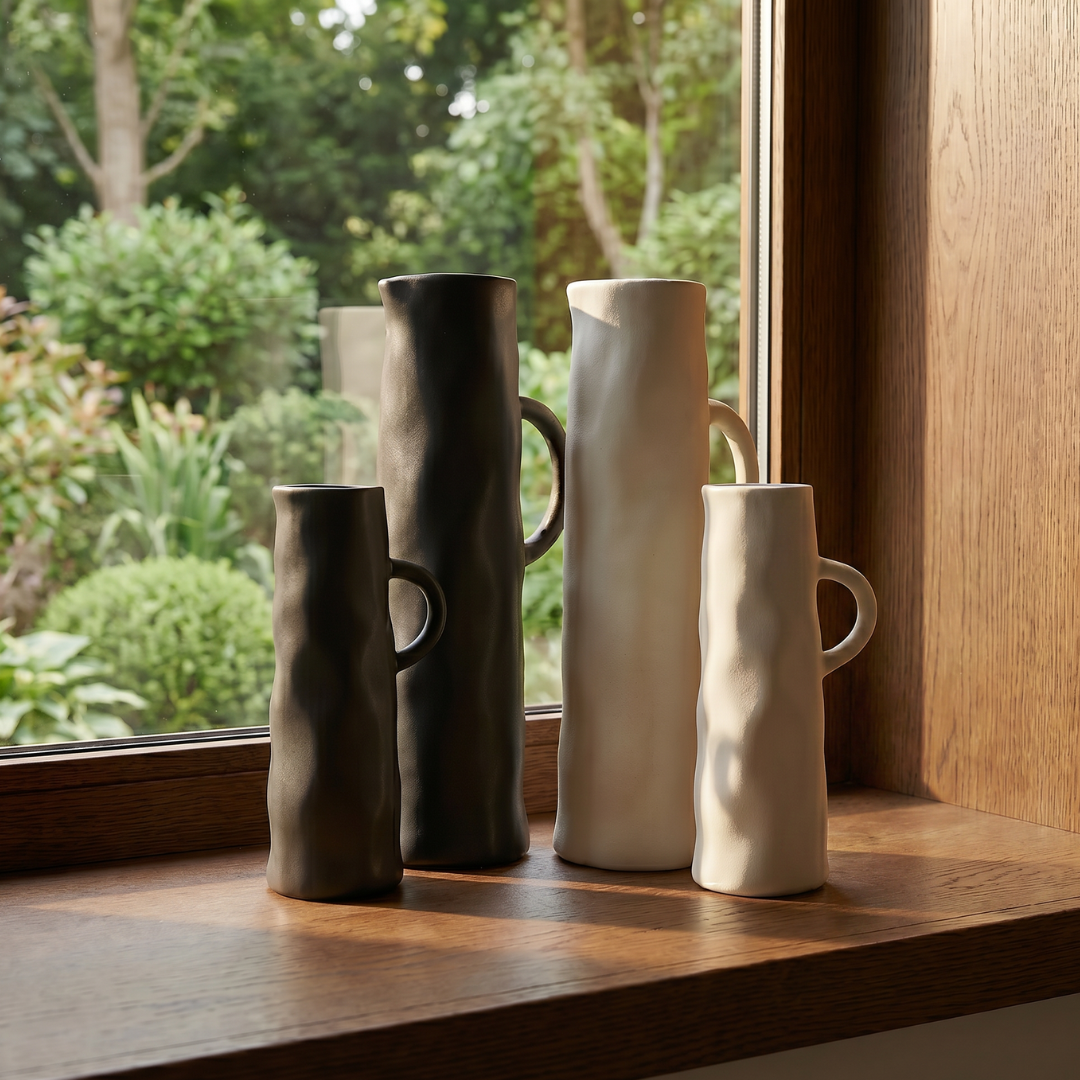 Savannah Pitcher-Style, Terracotta Vessel, Handpainted in Oyster White