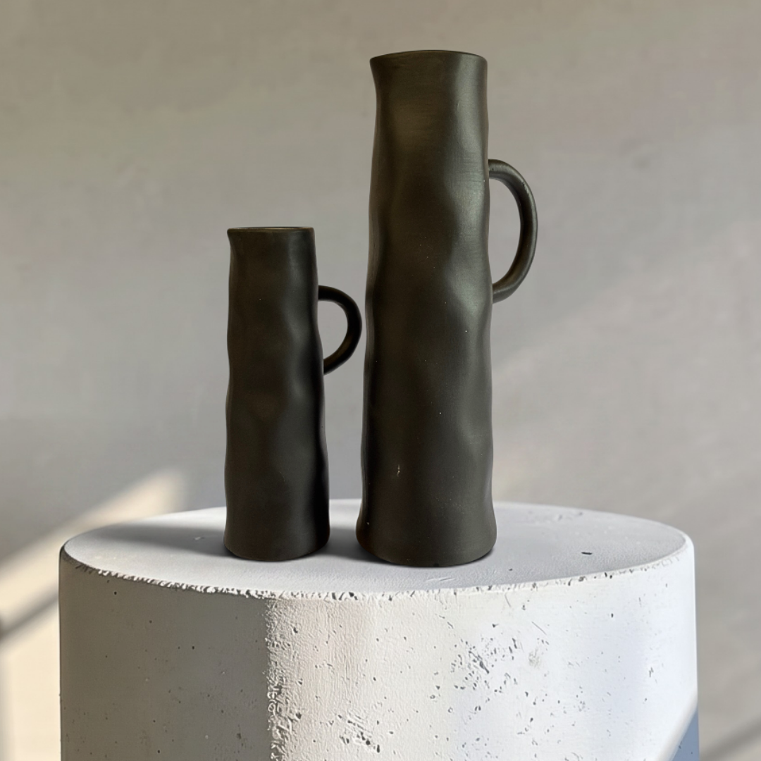 Savannah Pitcher-Style, Terracotta Vessel, Handpainted in Jet Black