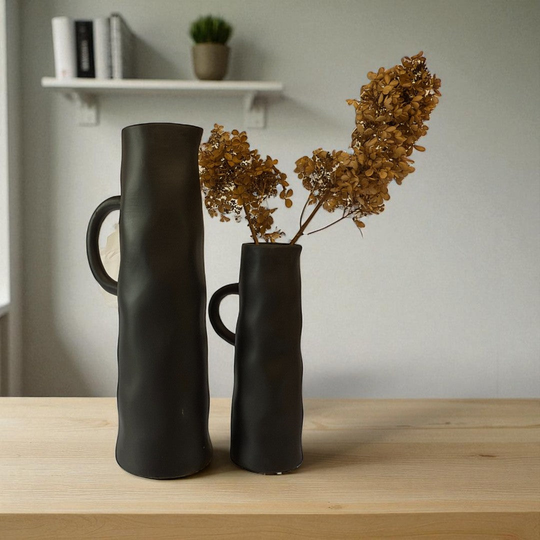 Savannah Pitcher-Style, Terracotta Vessel, Handpainted in Jet Black