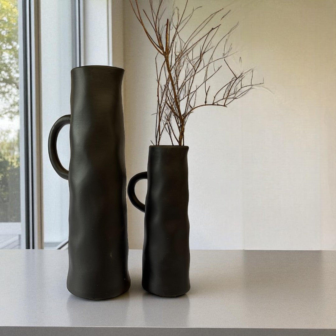 Savannah Pitcher-Style, Terracotta Vessel, Handpainted in Jet Black