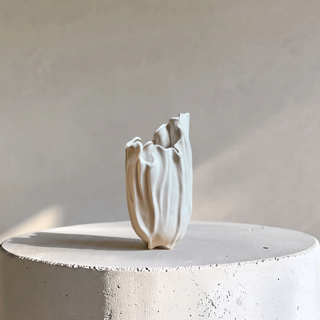 Lunaria Ivory Ceramic Sculptural Vase, 4.9"L x 4.5"W x 8.7"H