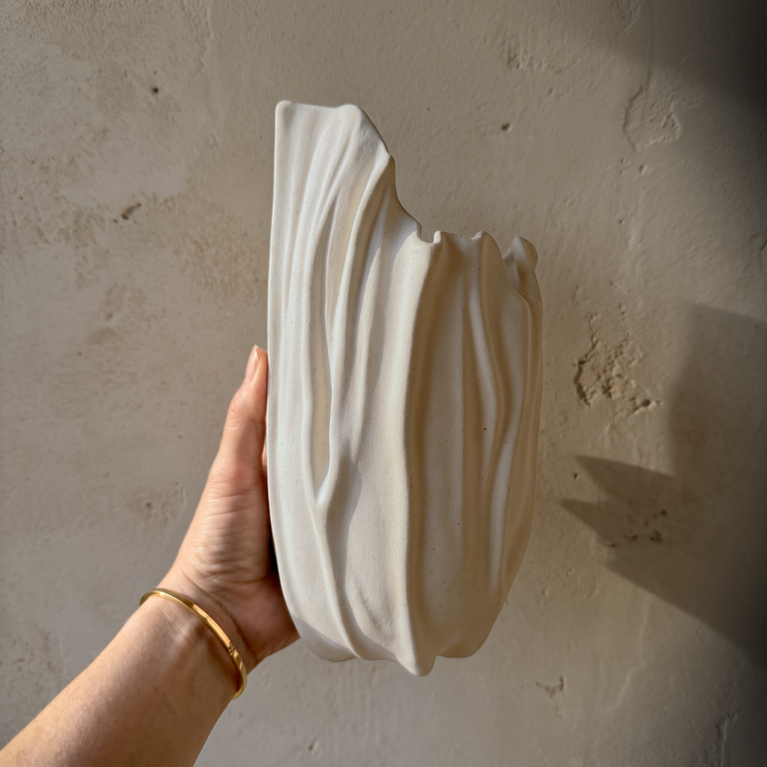 Lunaria Ivory Ceramic Sculptural Vase, 4.9"L x 4.5"W x 8.7"H
