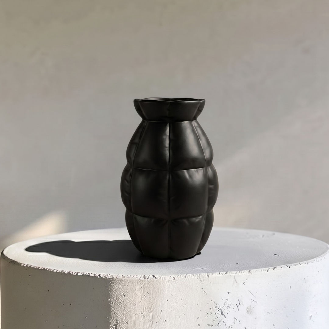 Skylark Terracotta Vase, Hand-painted in Jet Black, 5.5"D x 9"H