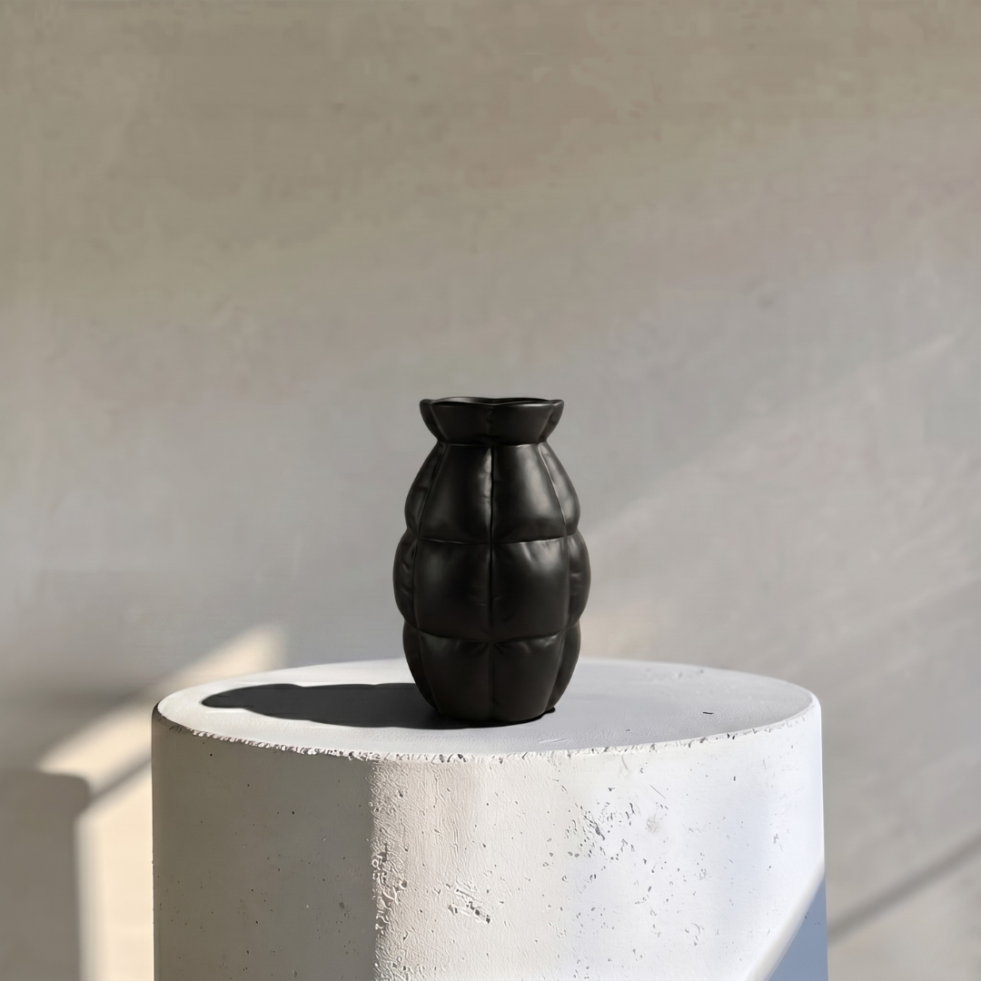Skylark Terracotta Vase, Hand-painted in Jet Black, 5.5"D x 9"H