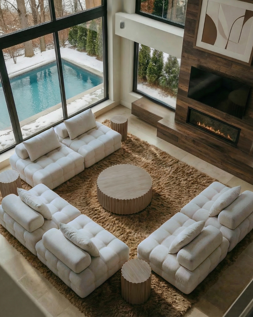 Solivare, Single Square Modular Sofa in Ivory White Boucle, 48”L x 48W x 31”H