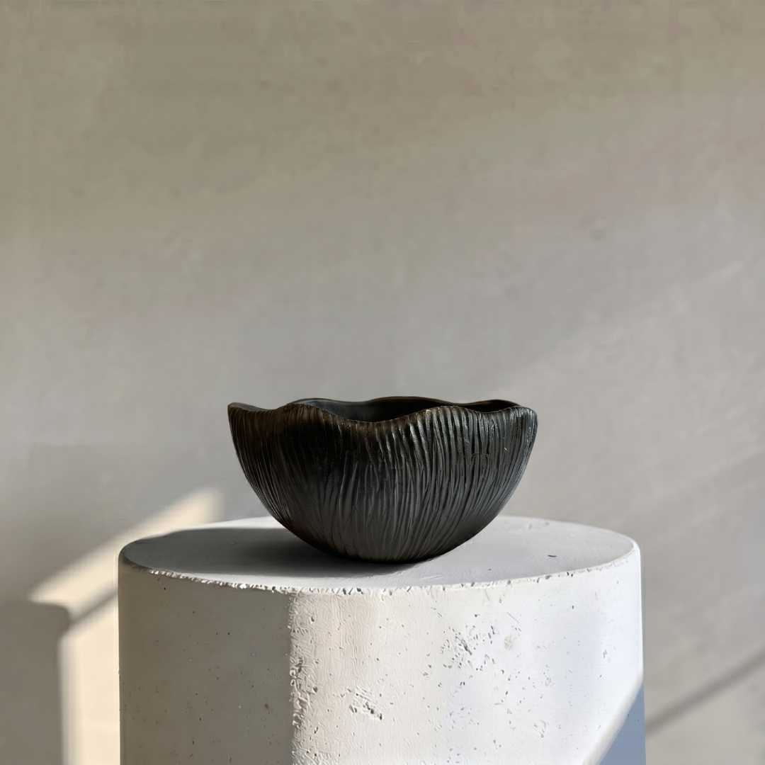 Somerset Bowl, Artisan Cement Display Piece Hand-painted in Jet Black, 11.5"D x 5.5"H