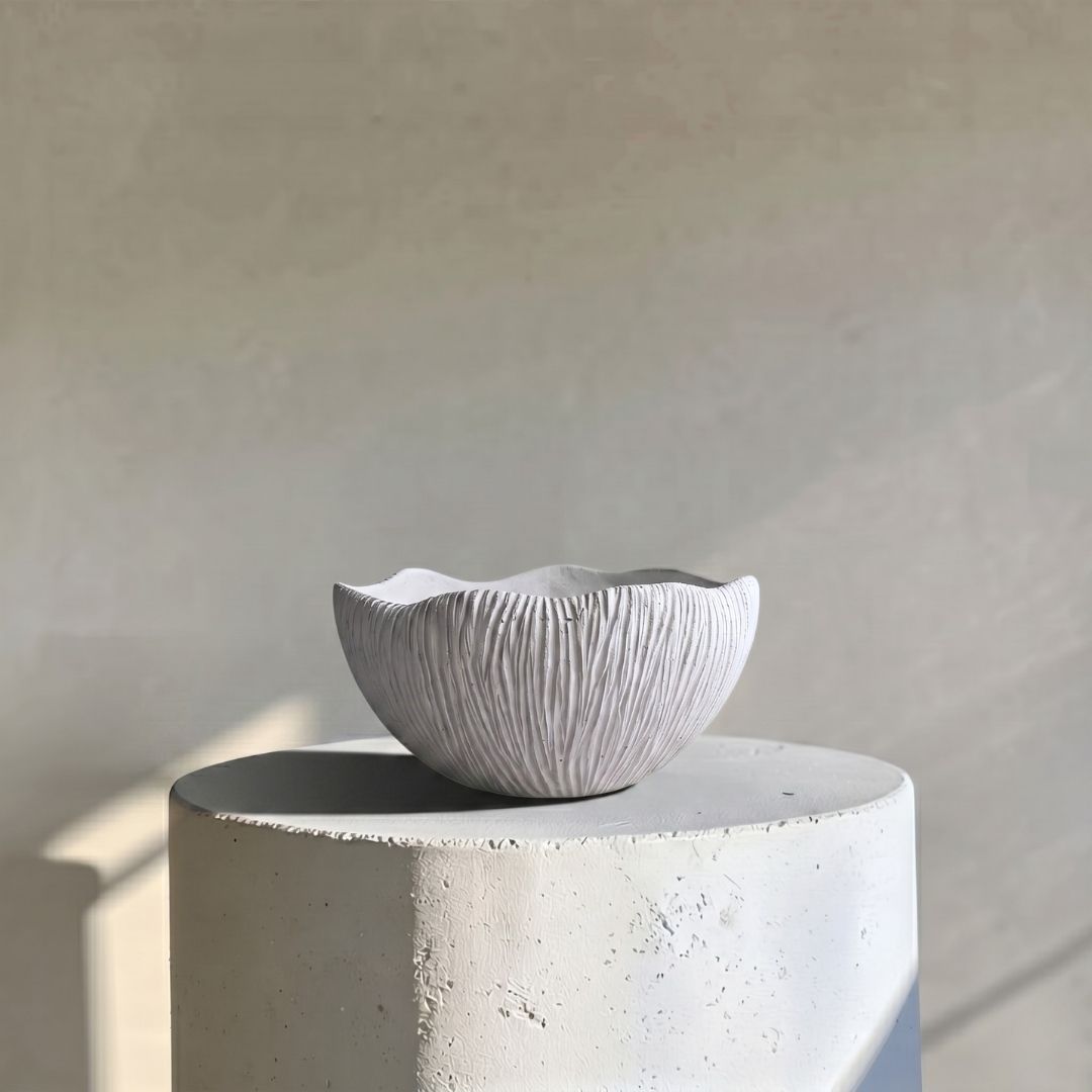 Somerset Bowl, Artisan Cement Display Piece Hand-painted in White Dove, 11.5"D x 5.5"H
