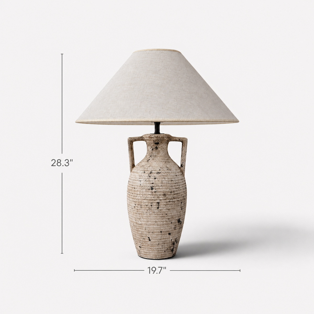 Amphora, Rustic Ceramic Base with Classic Fabric Shade, 19.7" D x 28.3" H
