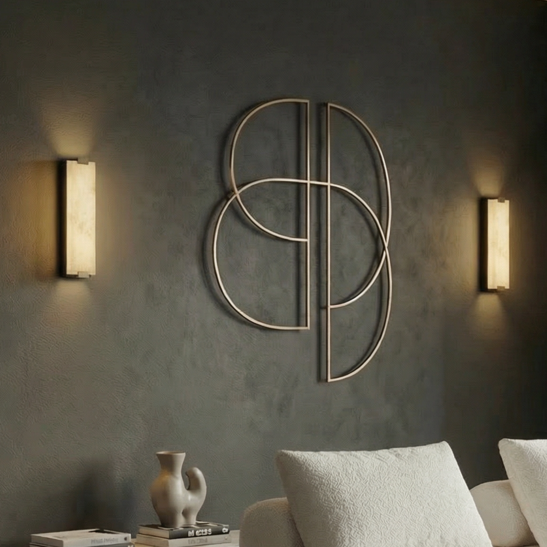 Sylvia Collection, Natural Alabaster & Solid Brass, Luxe Sconce; Class, Boldness, and Natural Beauty for Upscale Spaces, 4.72" L x 1.97" W x 15.75" H