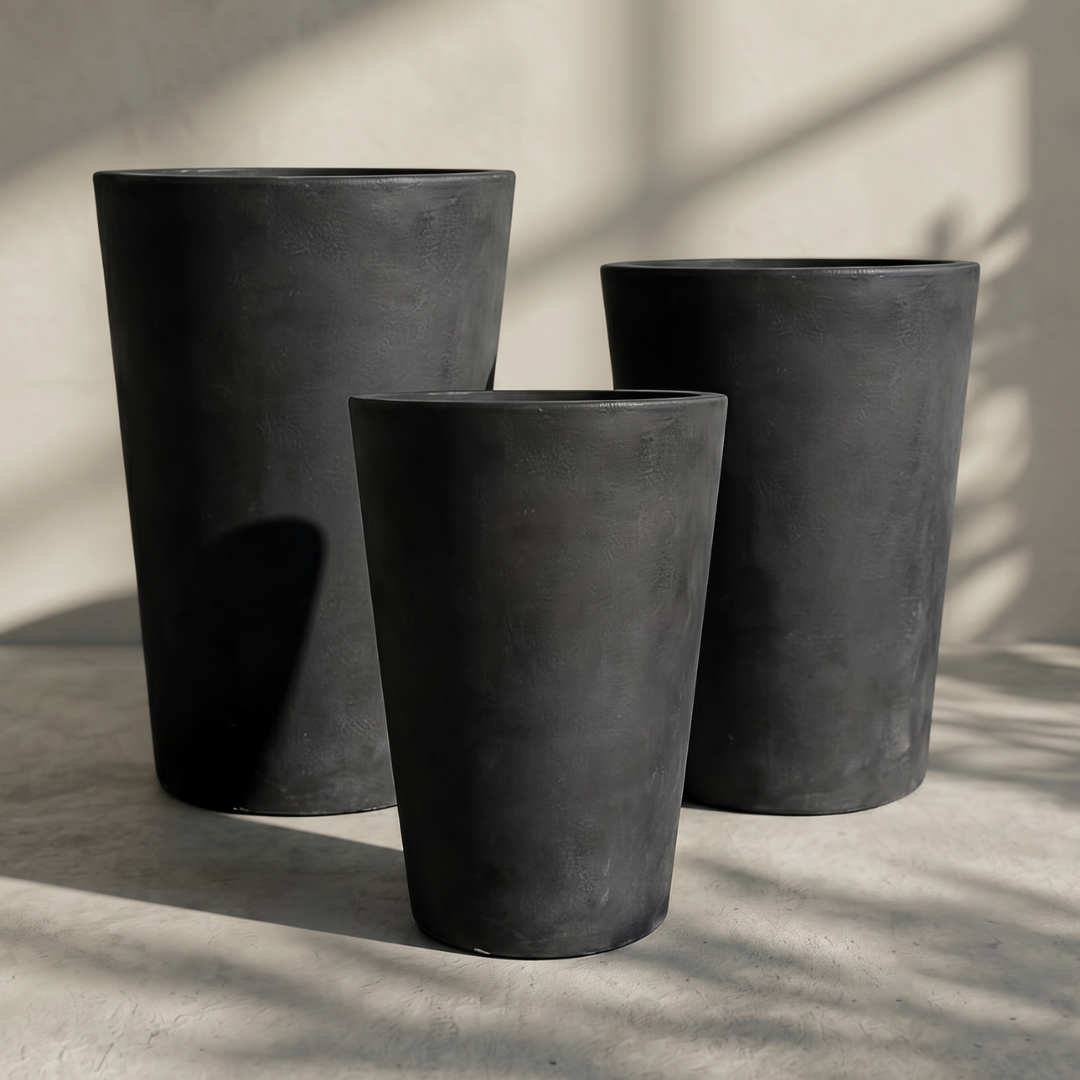 Tahiti Fiber Clay Planter, Hand-painted in Weathered Black