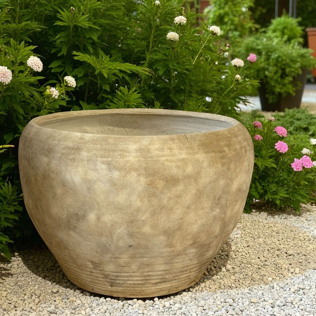 Titan XXL, Fiber Clay Pot, Hand-painted in Aged White, 28.3"D x 17"H