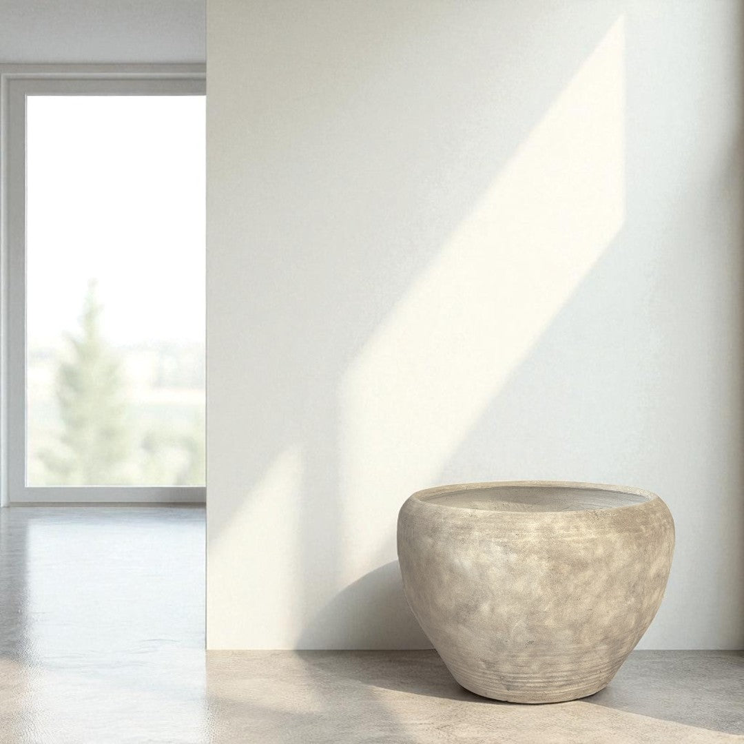 Titan XXL, Fiber Clay Pot, Hand-painted in Aged White, 28.3"D x 17"H