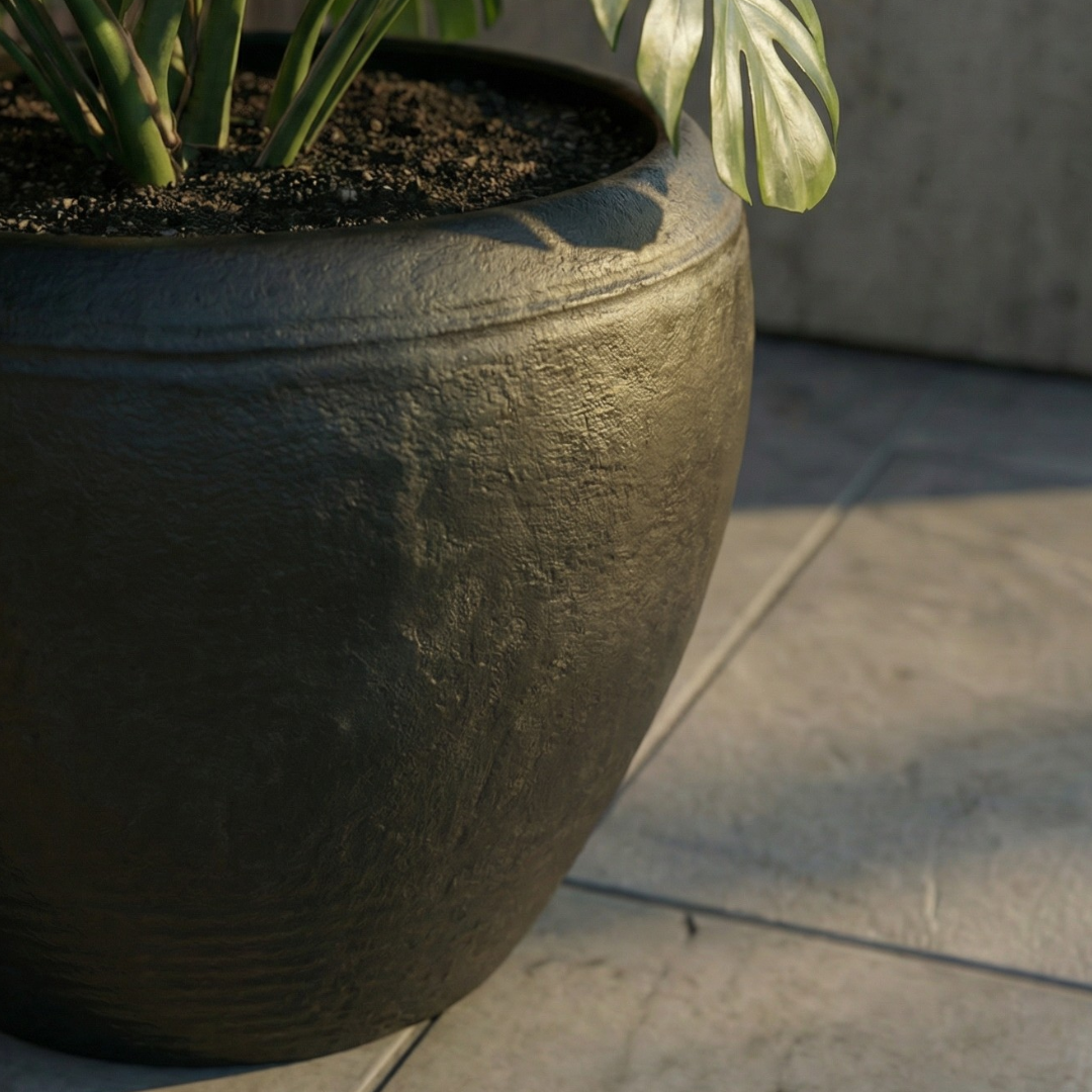 Titan XXL, Fiber Clay Pot, Hand-painted in Aged Black, 28.3"D x 17"H