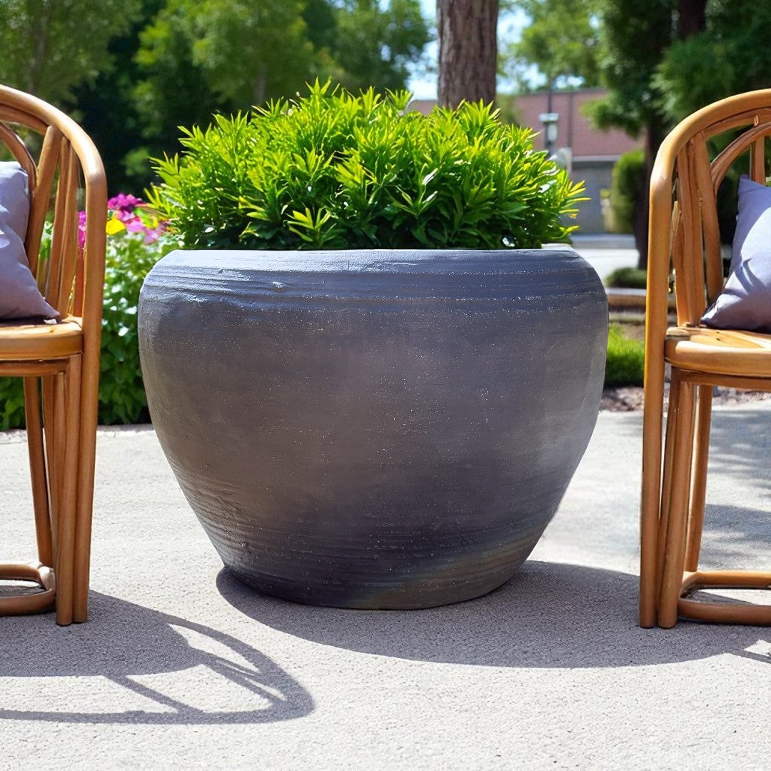 Titan Fiber Clay Pot, Hand-painted in Aged Black, 28.3"D x 17"H