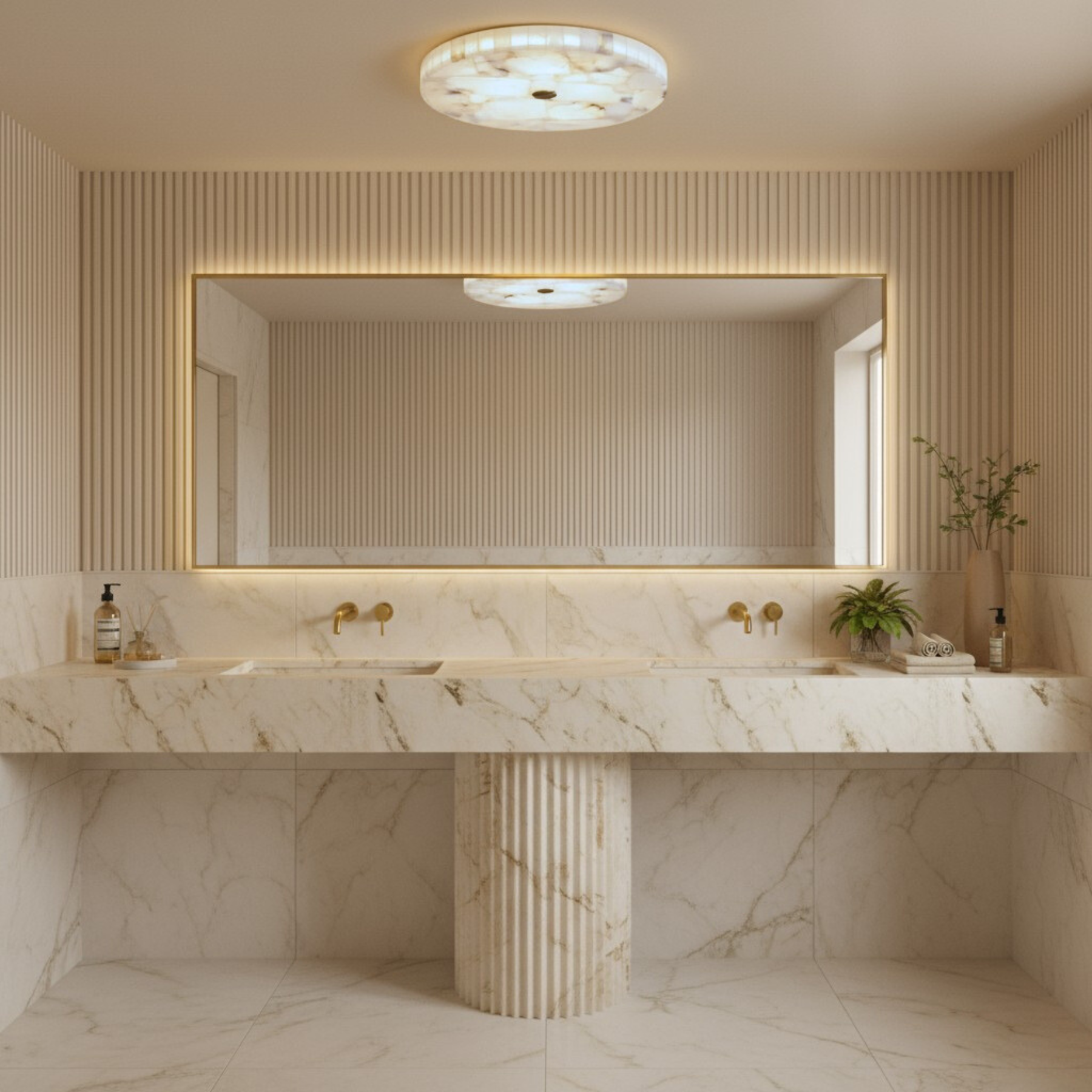 Evelyn, Flush Mount, Stunning Alabaster and Solid Brass, Classic & Timeless Lighting Piece