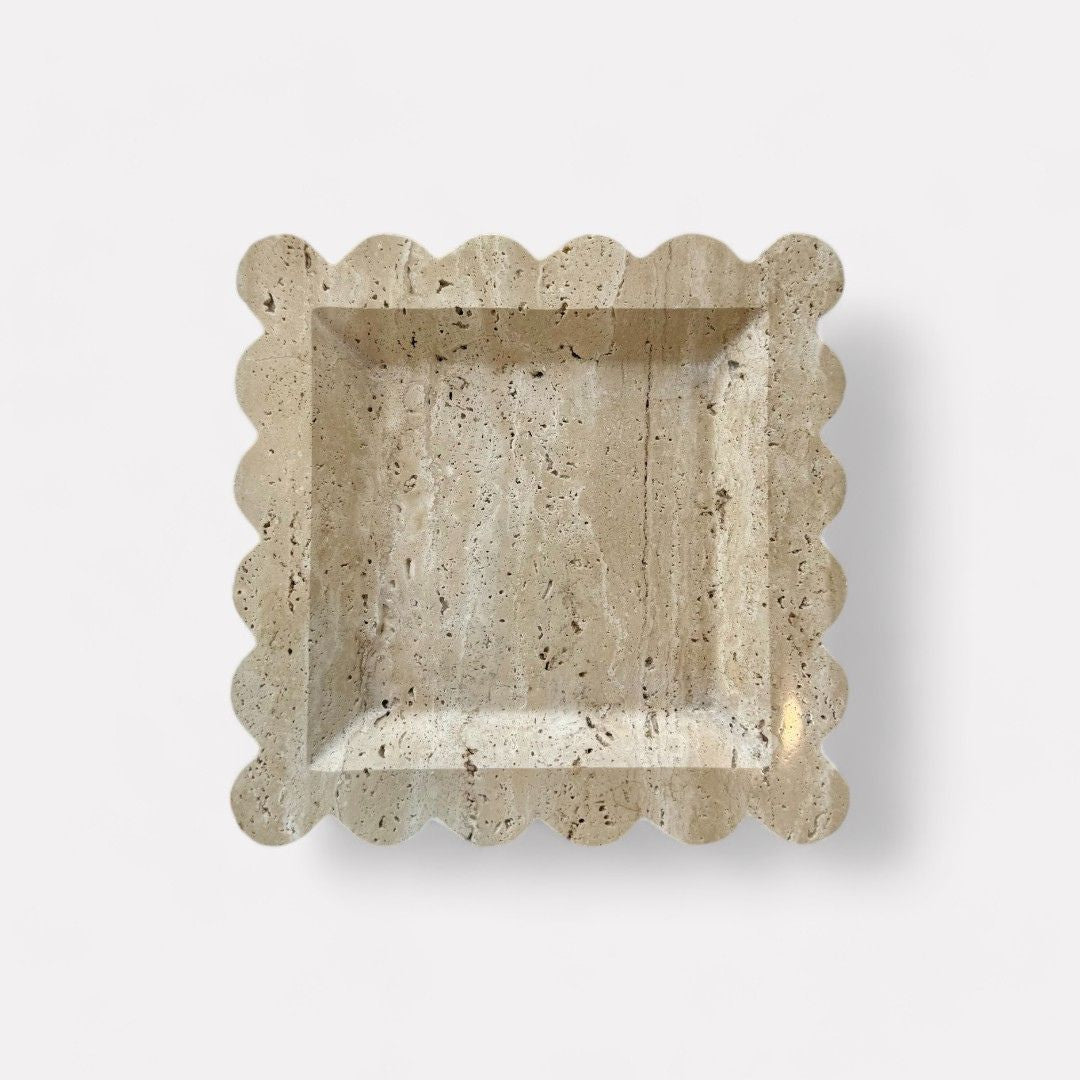 Penelope Scalloped-edge Tray in Beige Travertine