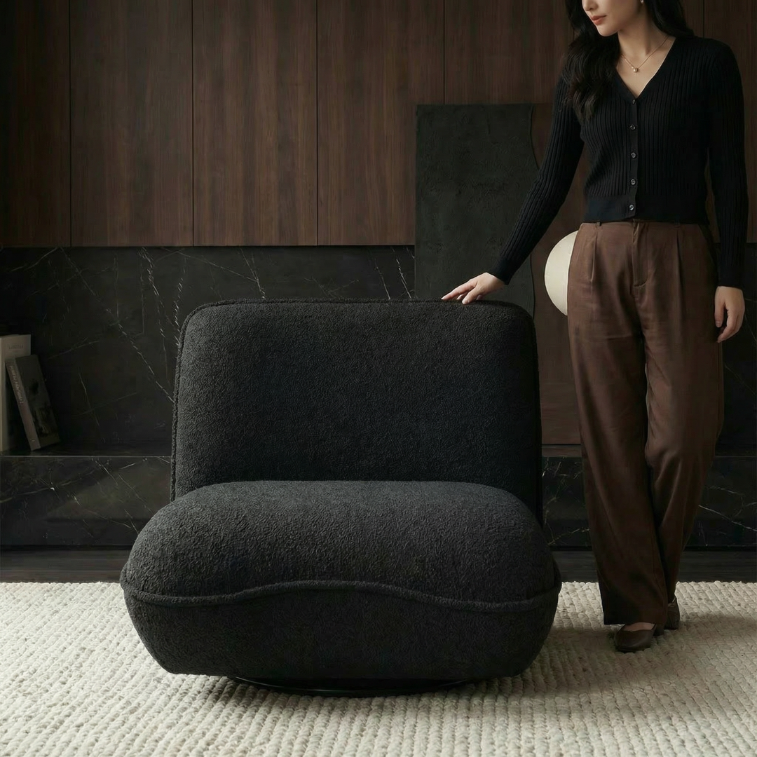 Avalon, Swivel Sofa Lounge Chair in Soft Black, 34”L x 38”W x 30”H